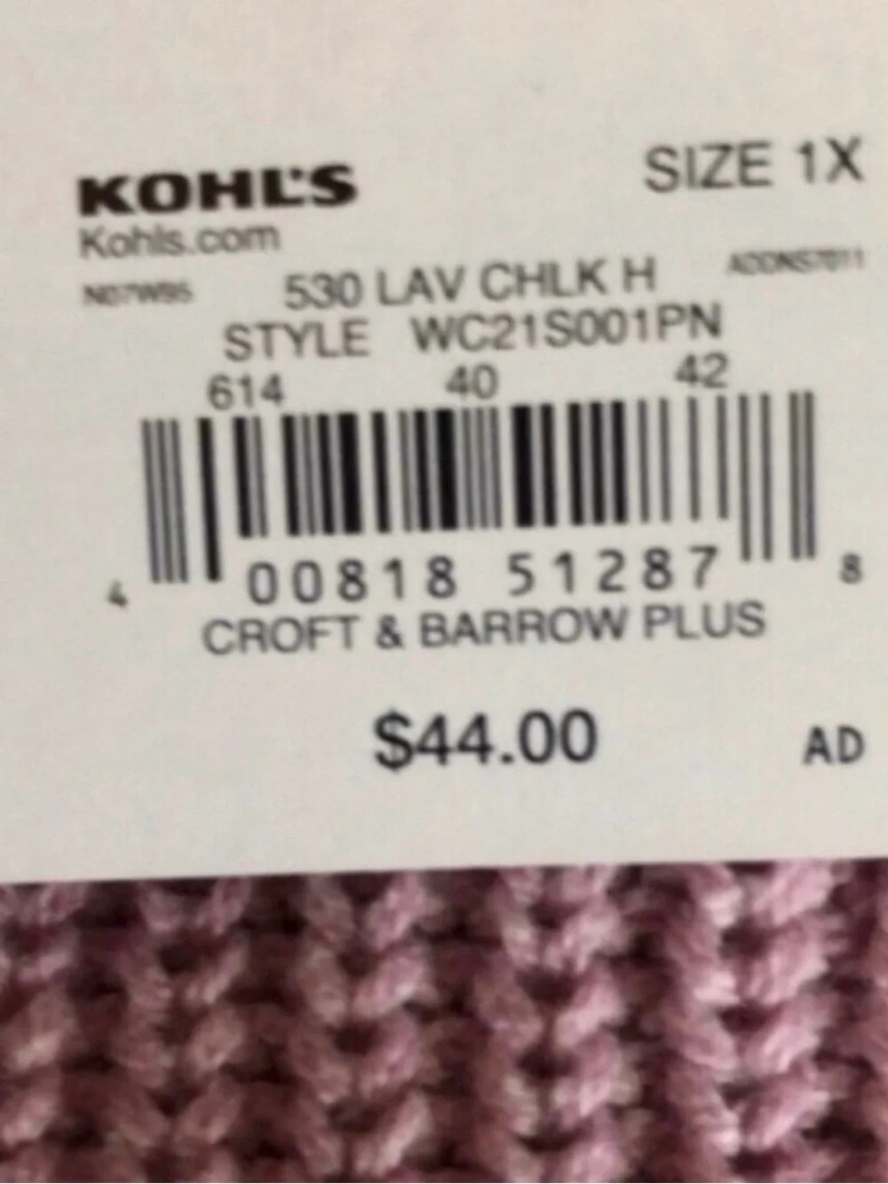 New Croft & Barrow Sweater Light Purple Knit Crew Neck Women’s 1X Casual Classic